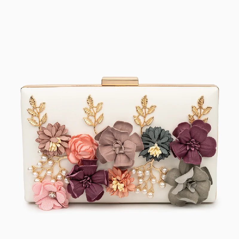 Women's Embroidered Silk Evening Bag in Navy for WeddingsJuliet Flower Clutch Bag