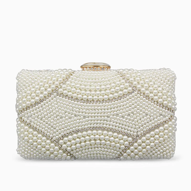 Lace - Trimmed Satin Clutch in Ivory for Garden WeddingsVioleta Pearl Clutch Bag