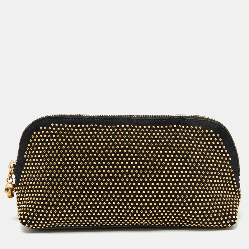 Quilted Leather Evening Bag in Gray for Sophisticated EventsAlexander Mcqueen Black Suede Studded Zip Pouch