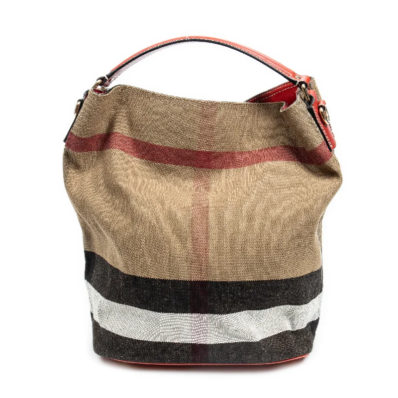 Women's Canvas Shoulder Bag in Navy with Striped Pattern for Beach TripsAshby Bucket