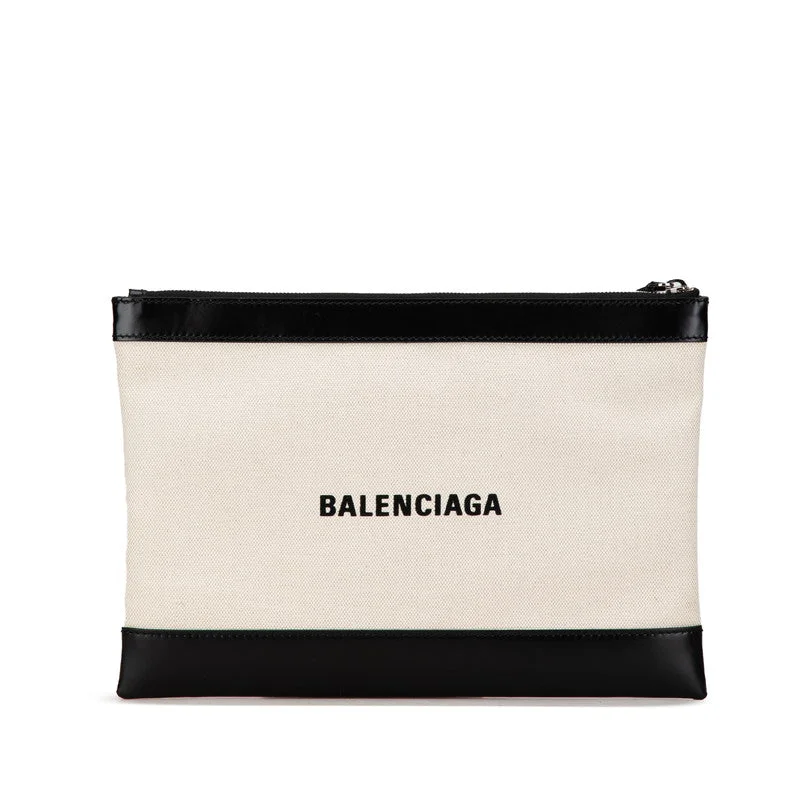 Women's Faux Fur Clutch in White for Winter BallsBalenciaga Navy Clip M Canvas Leather Clutch