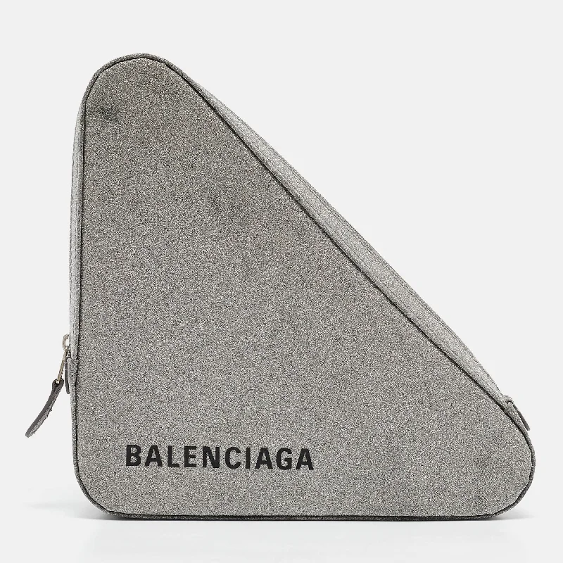 Large Sequin Clutch in Gold for Red - Carpet EventsBalenciaga Silver Glitter Triangle Clutch