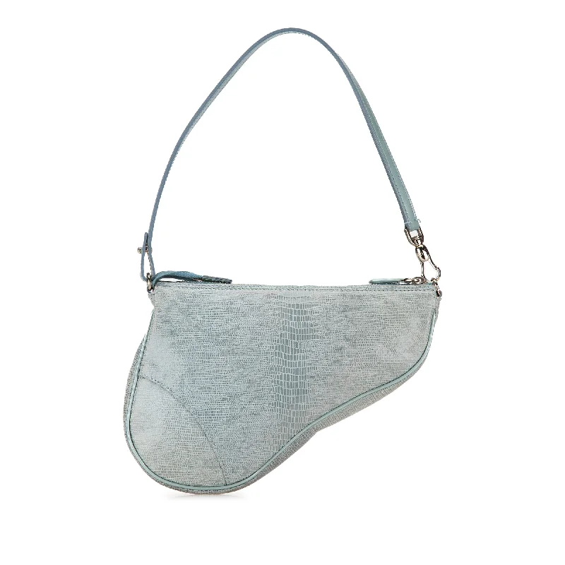 Embroidered Denim Shoulder Bag in Blue for a Vintage VibeBlue Dior Mini Lizard Saddle Pochette Shoulder Bag