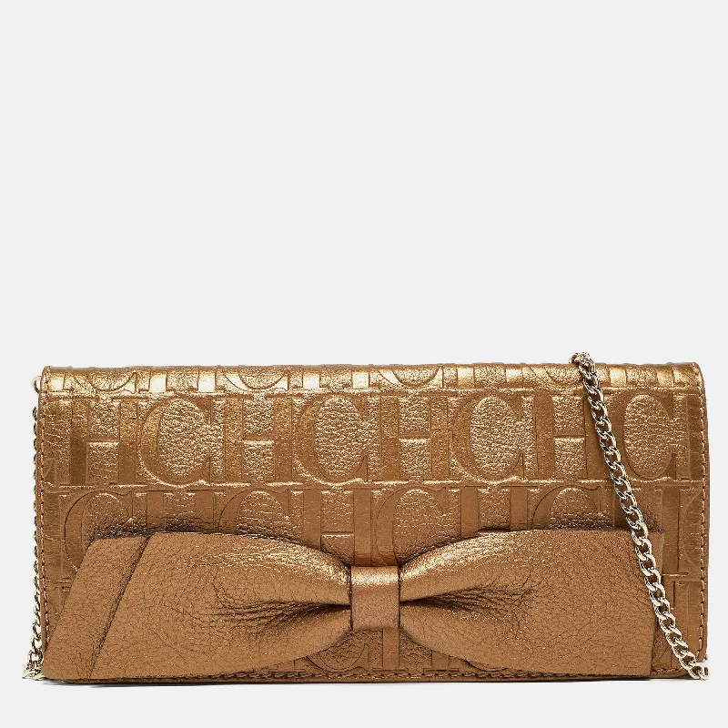 Geometric - Patterned PVC Evening Bag in Multicolor for Trendy Nights OutCarolina Herrera Gold Monogram Embossed Leather Audrey Chain Clutch