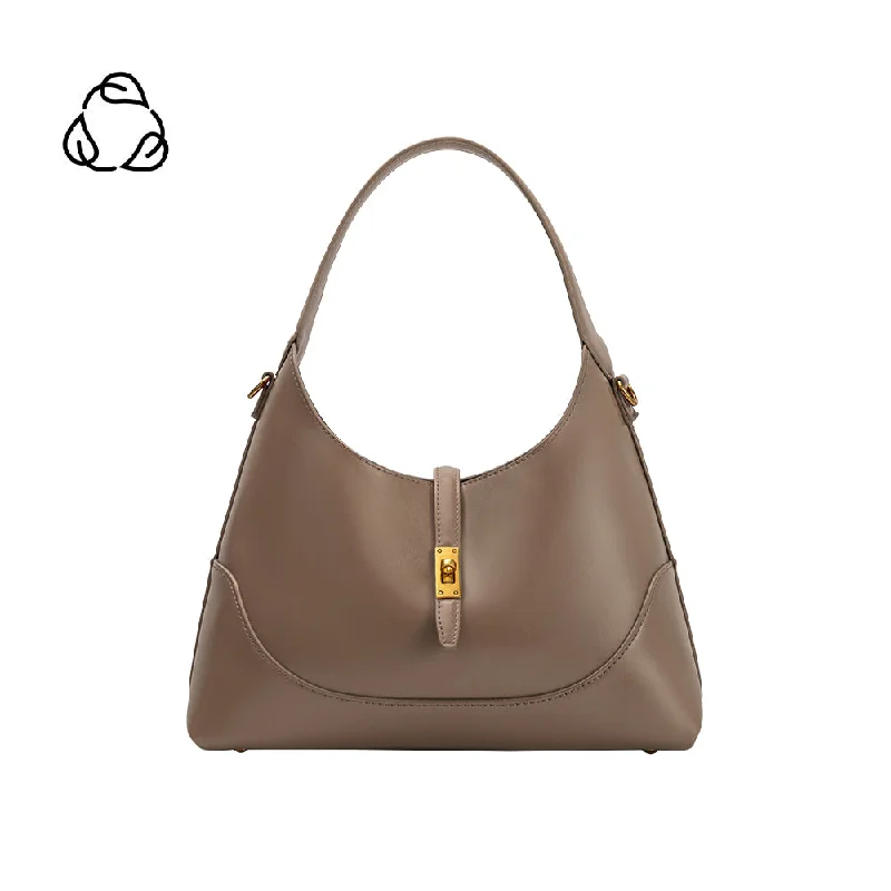 Vegan Leather Shoulder Bag in Gray for Ethical Fashion LoversCaroline Taupe Recycled Vegan Shoulder Bag