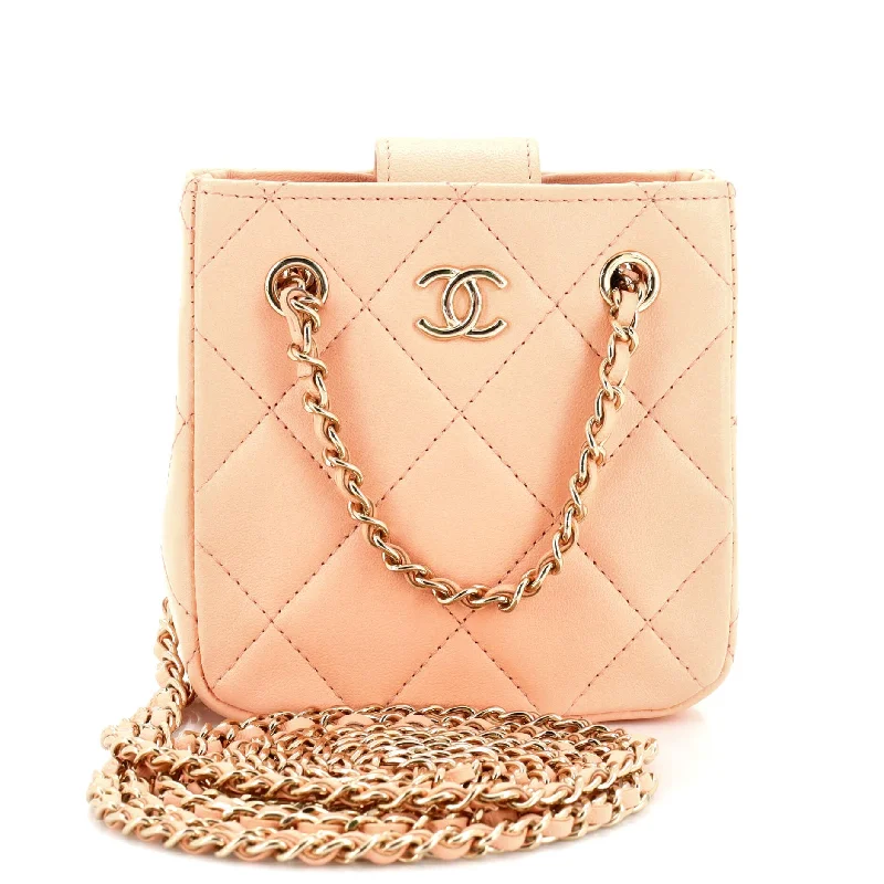 Women's Metallic Leather Clutch in Rose Gold for Valentine's DateCC Square Clutch with Chain Quilted Lambskin Mini