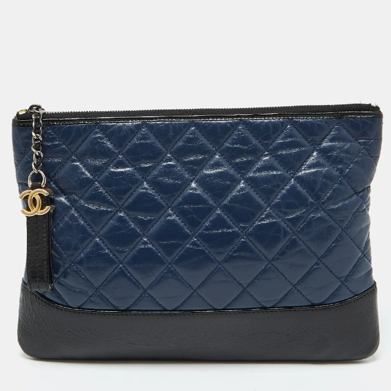 Quilted Leather Evening Bag in Gray for Sophisticated EventsChanel Navy Blue/black Leather Gabrielle O Case Clutch