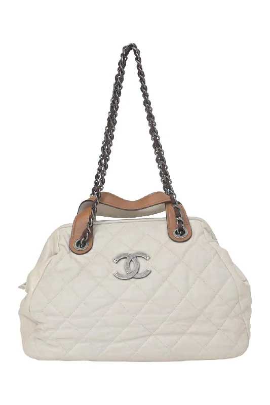 Canvas and Leather Combo Shoulder Bag in Tan for a Rustic Look[WB7157] Chanel | Shoulder Bag