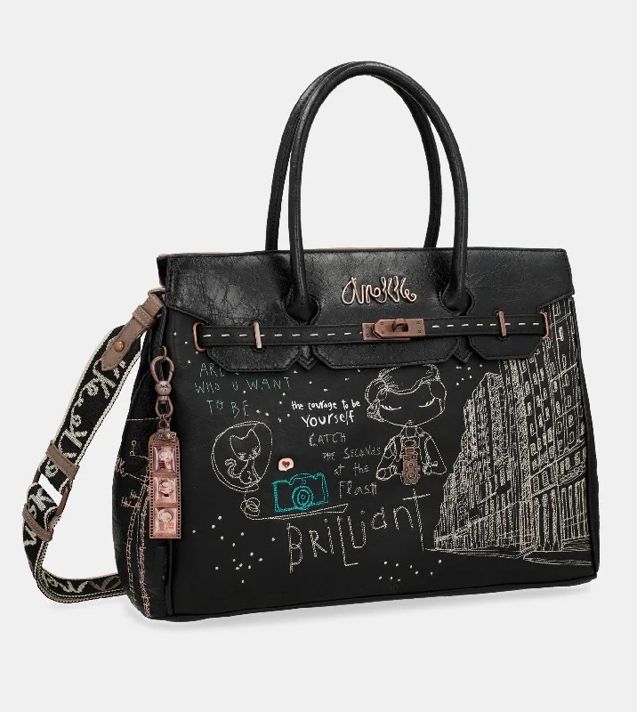 Embroidered Denim Shoulder Bag in Blue for a Vintage VibeCity Moments black shoulder bag