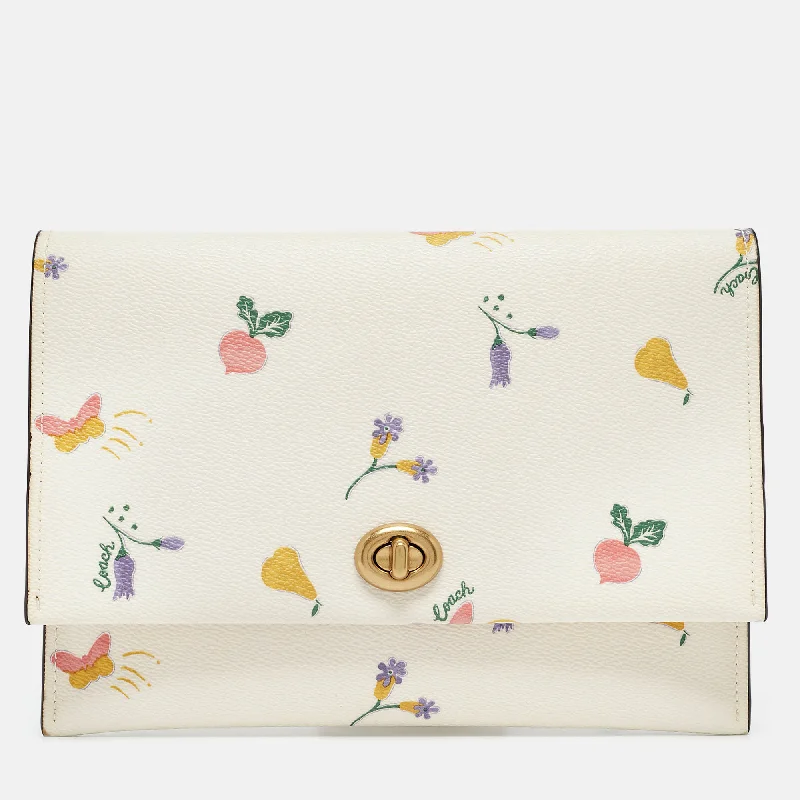 Lace - Trimmed Satin Clutch in Ivory for Garden WeddingsCoach Cream Garden Print Leather Large Turnlock Pouch