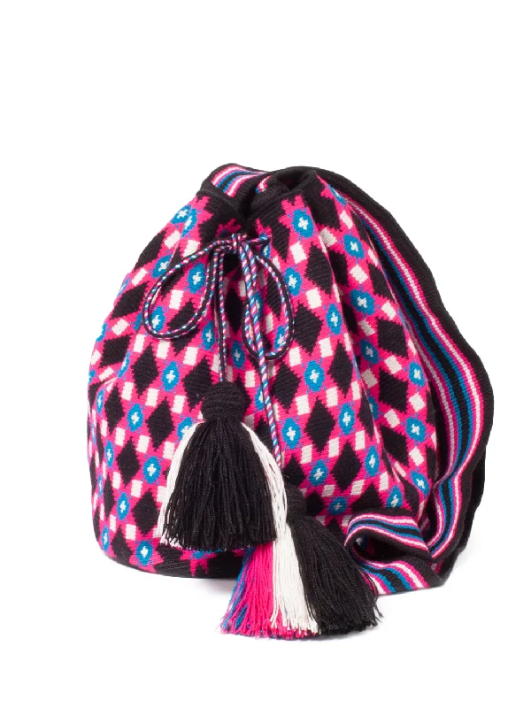 Women's Shoulder Bag with Adjustable Strap in Pink for ComfortColombian Wayuu large mochila bag