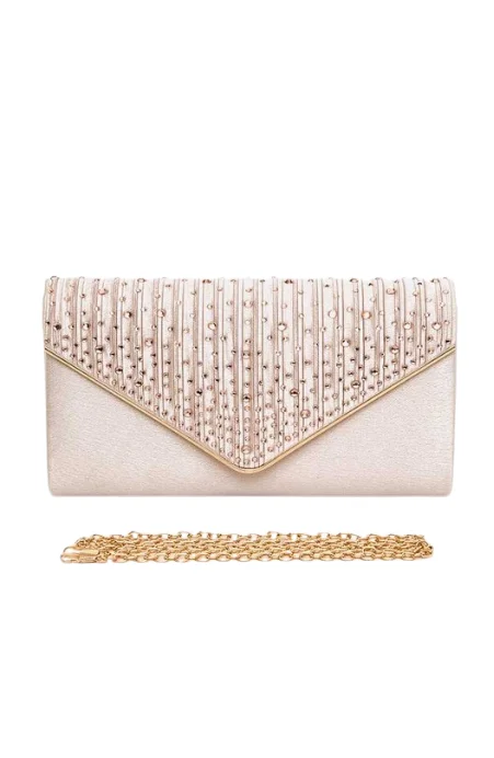 Women's Faux Fur Clutch in White for Winter BallsCrystal Pave Pleated Satin Clutch Bag