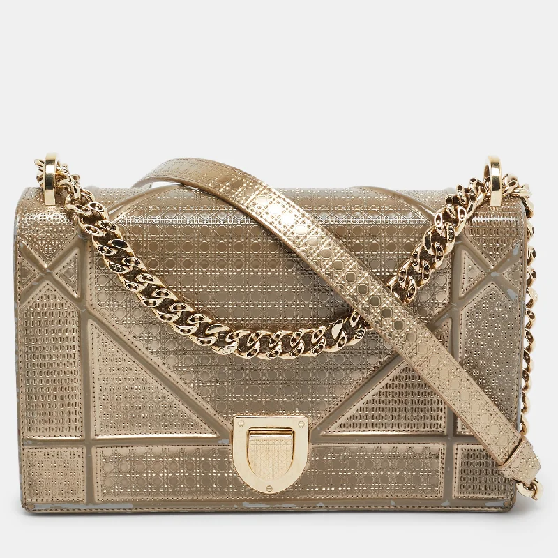 Quilted Leather Evening Bag in Gray for Sophisticated EventsDior Gold Microcannage Patent Leather Medium Diorama Shoulder Bag