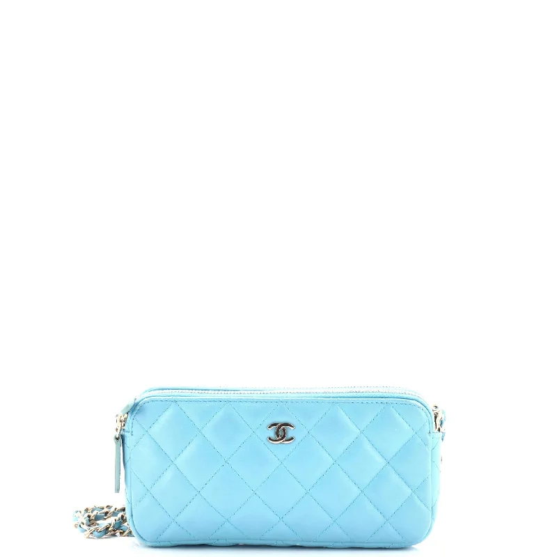 Mirrored Clutch in Silver for Futuristic - Themed GatheringsDouble Zip Clutch with Chain Quilted Lambskin