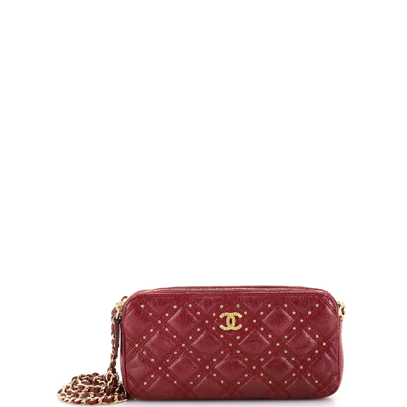 Large Sequin Clutch in Gold for Red - Carpet EventsDouble Zip Clutch with Chain Studded Quilted Leather