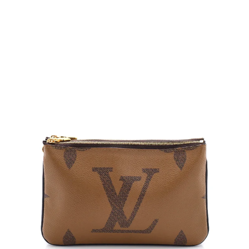 Women's Metallic Leather Clutch in Rose Gold for Valentine's DateDouble Zip Pochette Reverse Monogram Giant