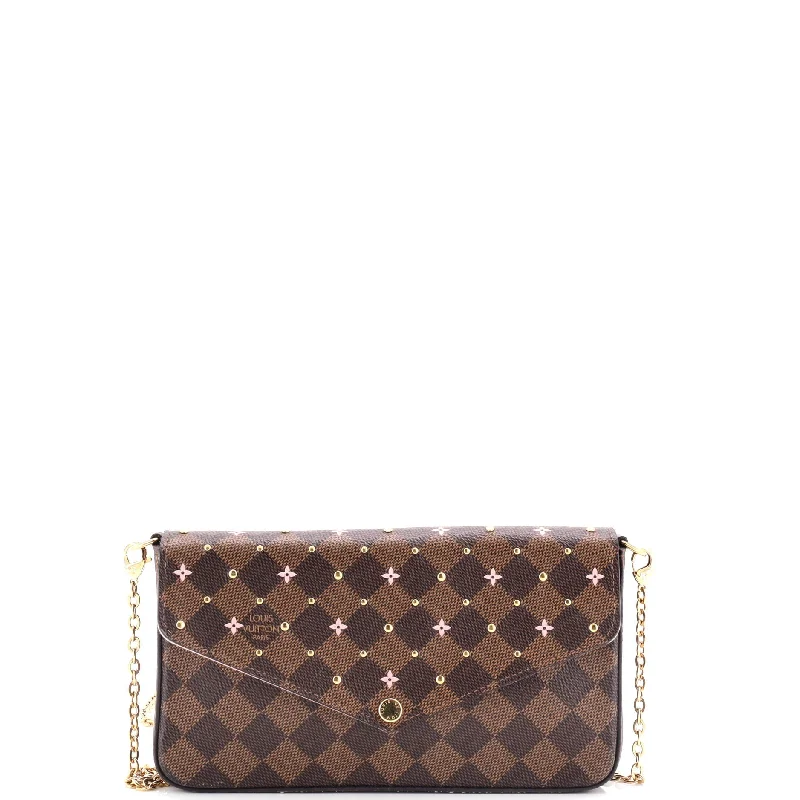 Snake - Skin Effect Clutch in Green for Exotic PartiesFelicie Pochette Flower Printed Studded Damier