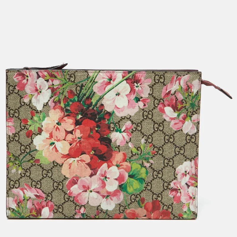 Women's Embroidered Silk Evening Bag in Navy for WeddingsGucci Beige/pink Gg Supreme Canvas Blooms Print Pouch Clutch