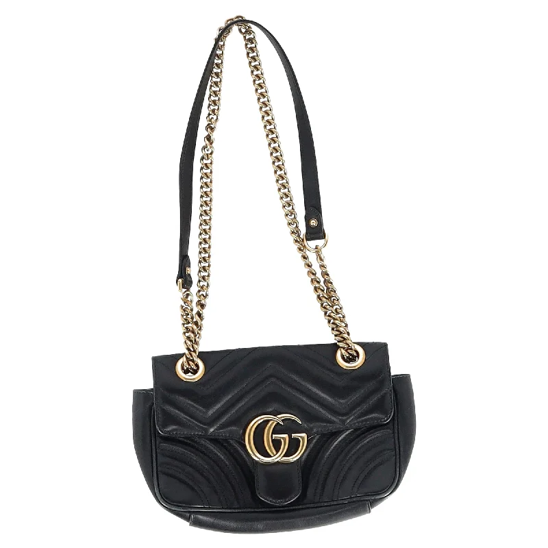 Women's Canvas Shoulder Bag in Navy with Striped Pattern for Beach TripsGucci Marmont Shoulder Bag in Black Leather