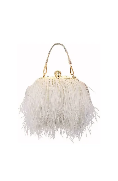 Women's Metallic Leather Clutch in Rose Gold for Valentine's DateHarlow Ostrich Feather Fringe Evening Bag