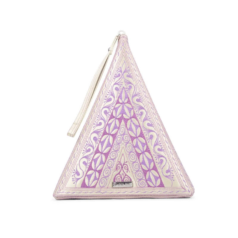 Floral - Printed Satin Clutch in Pink for Spring GalasHarum Pyramid Clutch