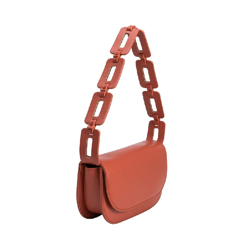 Women's Shoulder Bag with Zippered Pockets in Orange for SafetyInez Rust Recycled Vegan Shoulder Bag