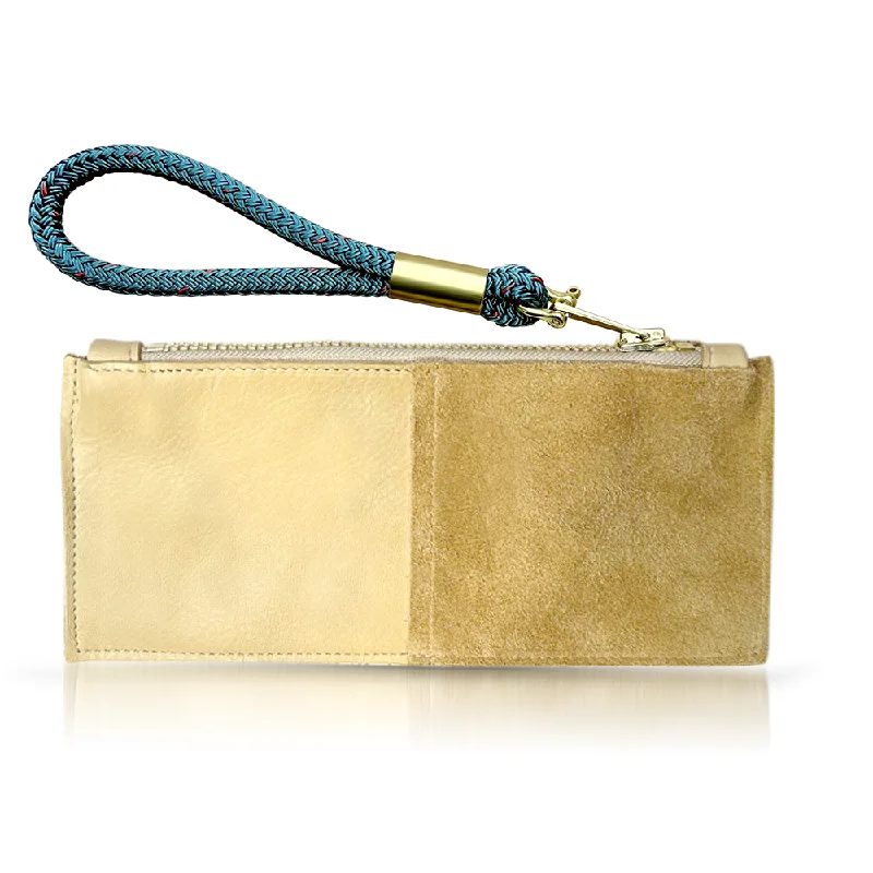 Large Sequin Clutch in Gold for Red - Carpet EventsLeather Clutch + Rope Wristlet in Sand Leather