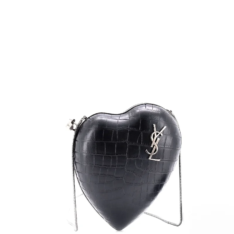 Women's Metallic Leather Clutch in Rose Gold for Valentine's DateLove Heart Chain Box Clutch Crocodile Embossed Leather