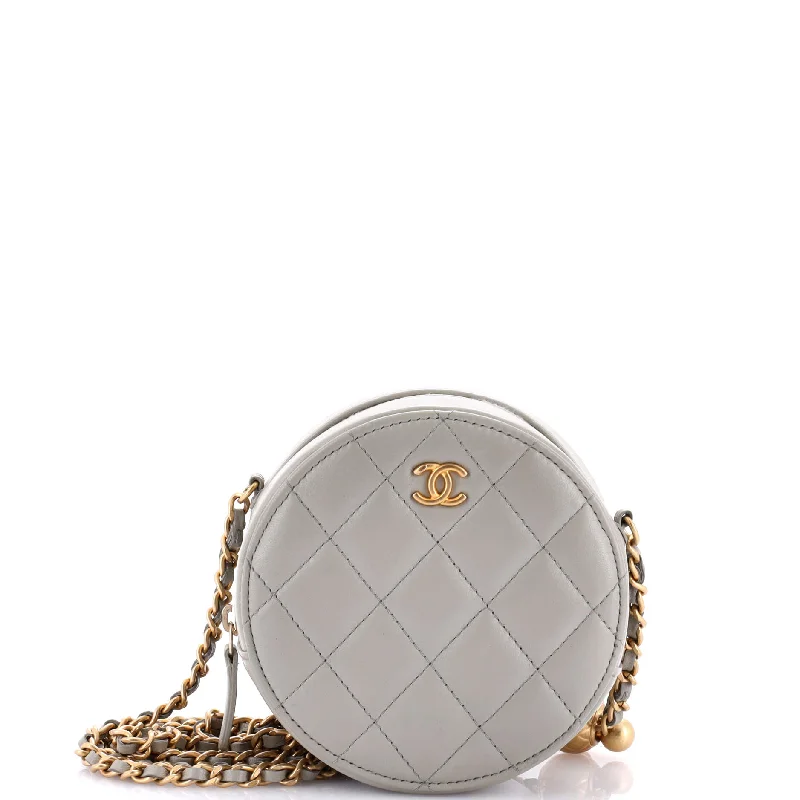 Pearl - Embellished Clutch in Cream for Bridal ShowersPearl Crush Round Clutch with Chain Quilted Lambskin