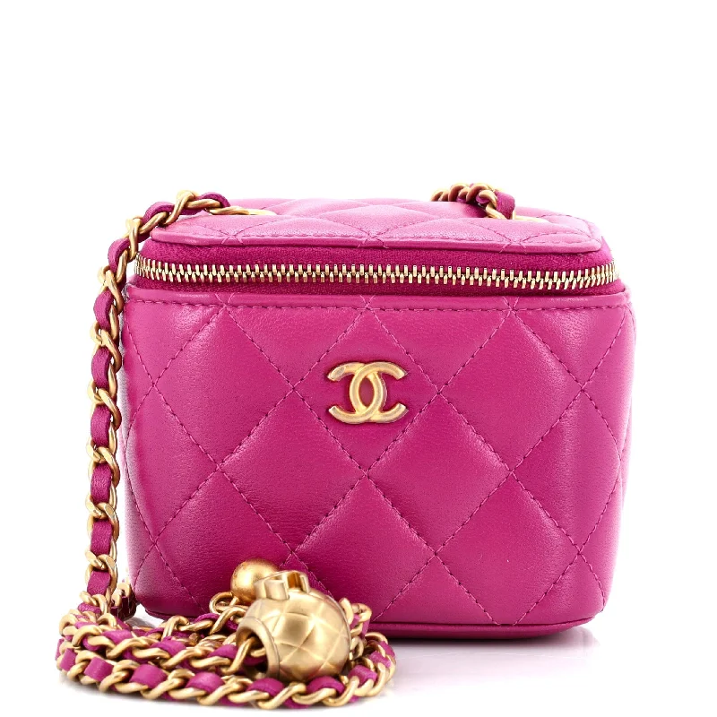 Floral - Printed Satin Clutch in Pink for Spring GalasPearl Crush Vanity Case with Chain Quilted Lambskin Mini