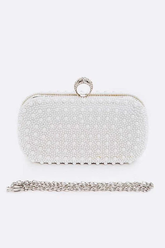 Lace - Trimmed Satin Clutch in Ivory for Garden WeddingsPearl Statement Convertible Box Clutch