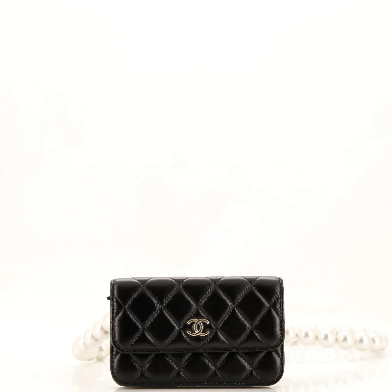 Women's Lizard - Print Clutch in Brown for a Chic LookPearl Strap Clutch with Chain Quilted Calfskin Mini