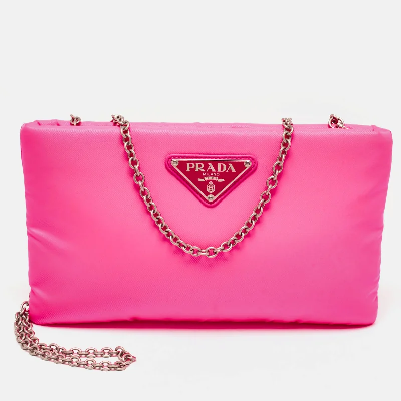 Large Sequin Clutch in Gold for Red - Carpet EventsPrada Neon Pink Soft Nylon Chain Pochette