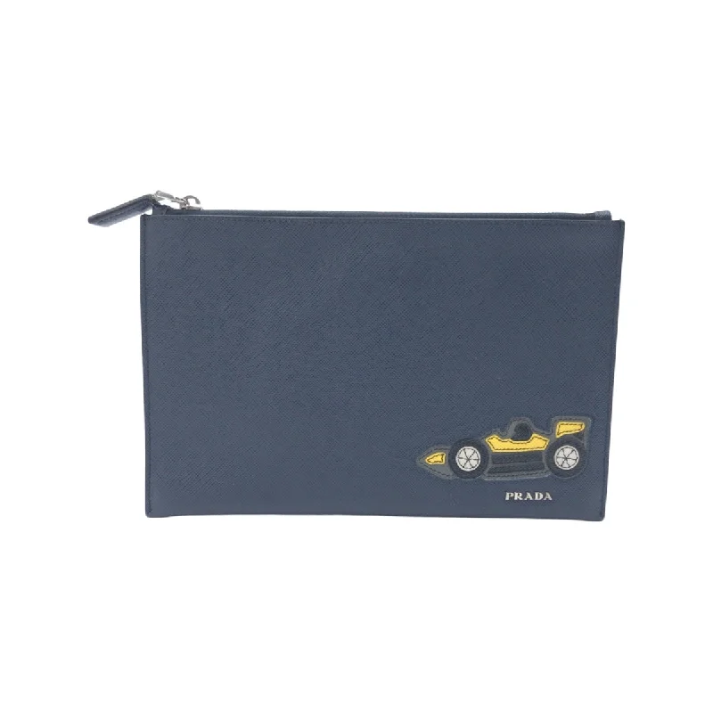 Suede Clutch with Tassel Details in Olive for Fall SoireesPrada Saffiano Leather Racing Car Pouch