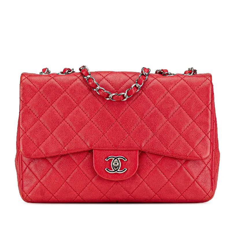 Shoulder Bag with Chain Strap in Silver for a Trendy AppearanceRed Chanel Jumbo Classic Caviar Single Flap Shoulder Bag