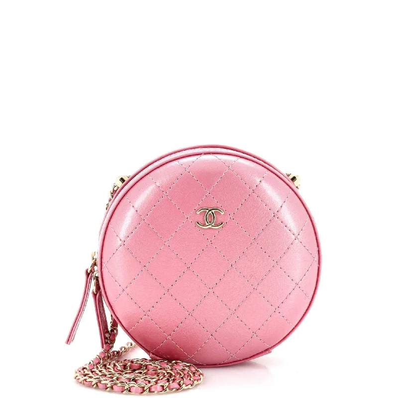 Floral - Printed Satin Clutch in Pink for Spring GalasRound Clutch with Chain Quilted Iridescent Calfskin