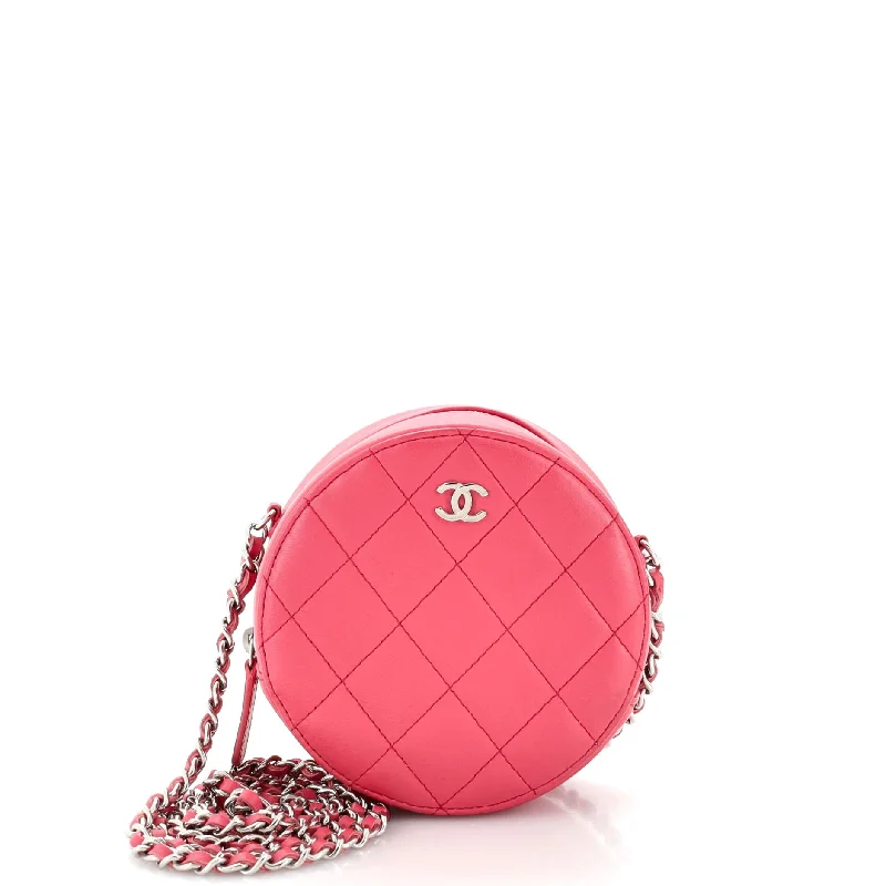 Women's Metallic Leather Clutch in Rose Gold for Valentine's DateRound Clutch with Chain Quilted Lambskin Mini