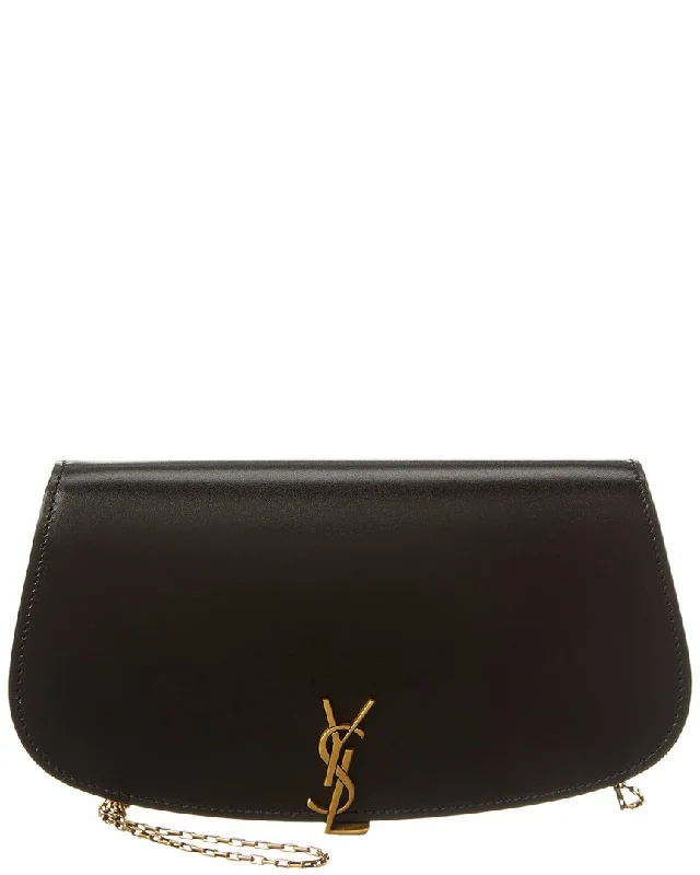 Leather Clutch with Chain Strap in Black for Cocktail PartiesSaint Laurent Voltaire Leather Clutch