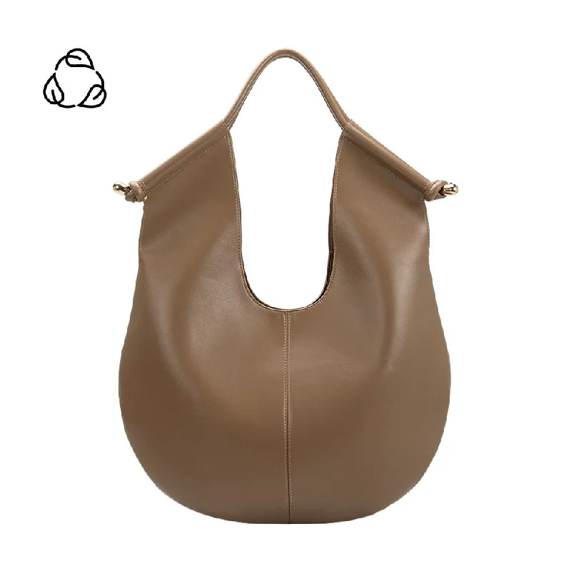 Women's Large Leather Shoulder Bag in Brown with Multiple Compartments for WorkTracy Mushroom Recycled Vegan Shoulder Bag