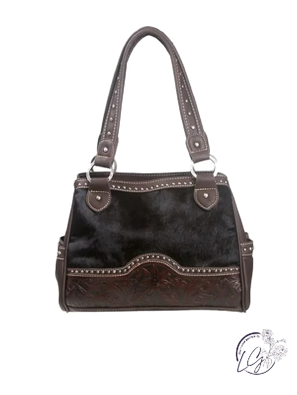 Vegan Leather Shoulder Bag in Gray for Ethical Fashion LoversTrinity Ranch Tooling Collection Western Handbag Purse