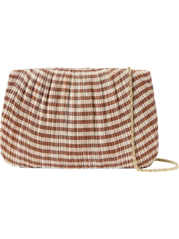 Women's Faux Fur Clutch in White for Winter BallsWomen's Brit Pleated Flat Clutch In Brown Gingham