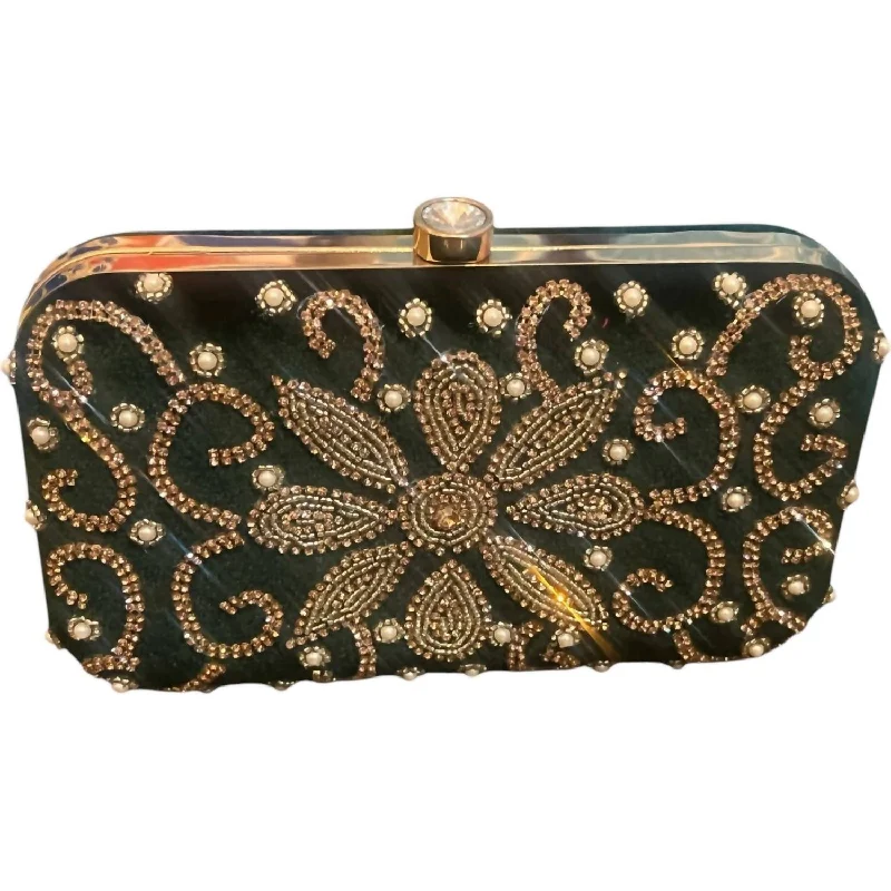 Women's Studded Leather Evening Bag in Black for Rock - n - Roll NightsWomen's Floral Velvet Clutch Bag In Green