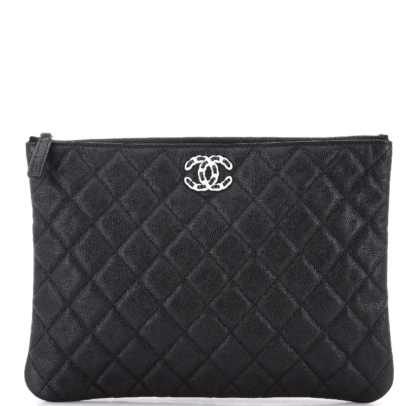 Women's Faux Fur Clutch in White for Winter BallsWoven Chain CC O Case Clutch Quilted Caviar Medium