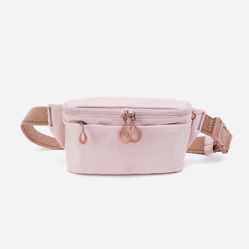 Women's Mini Crossbody Bag in Pink Velvet with Rhinestone Accents for Girls' Nights OutBE HOLD Belt Bag in CaRefiber recycled nylon - Lotus