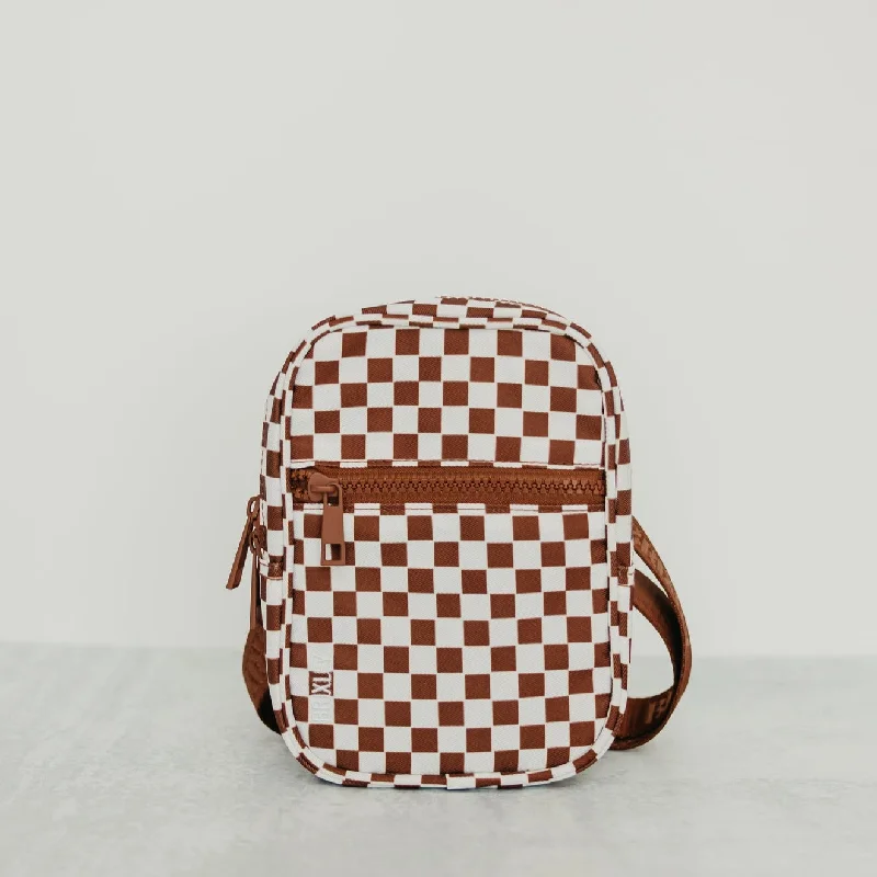 Hand - painted Canvas Crossbody Bag in Yellow for a Unique and Artistic LookBrown Checkered Crossbody Sling