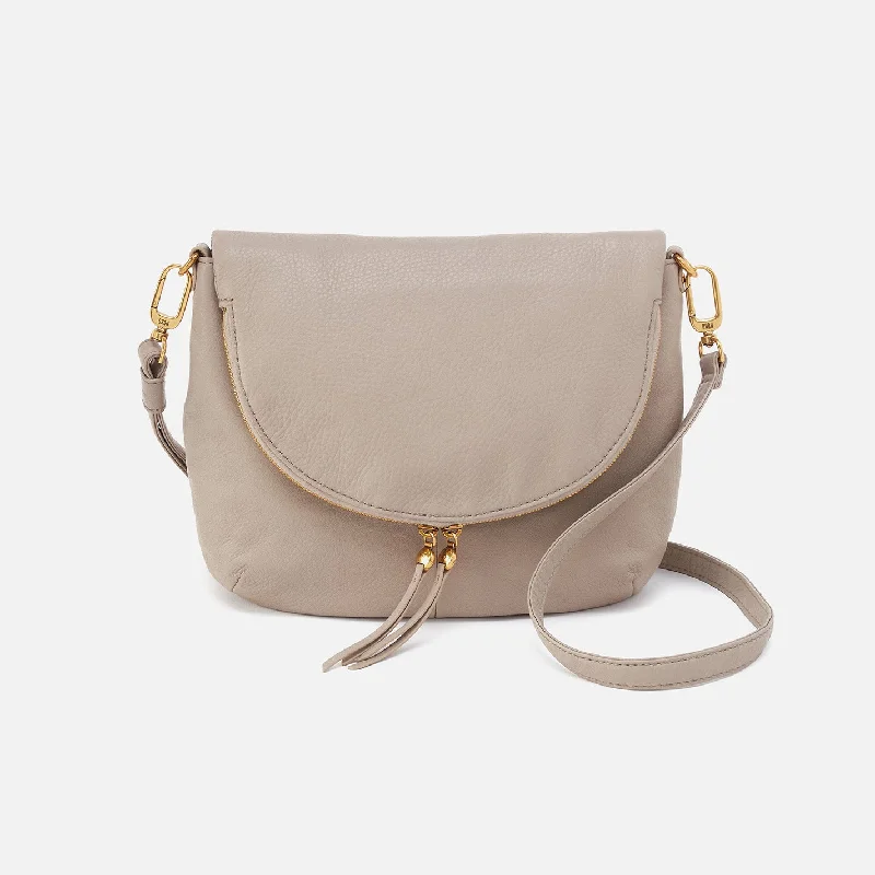 Medium - sized Canvas Crossbody Bag in Beige with Floral Print for Spring OutingsFern Foldover Messenger In Pebbled Leather - Taupe