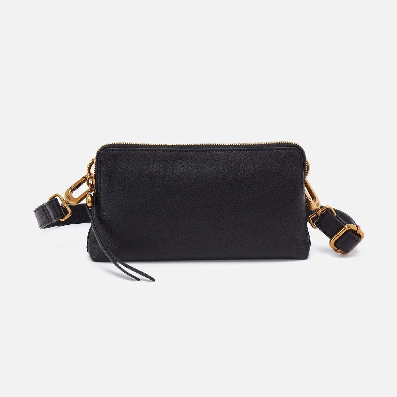 Women's Small Leather Crossbody Bag in Black with Gold Hardware for Evening PartiesFern Slim Belt Bag In Pebbled Leather - Black