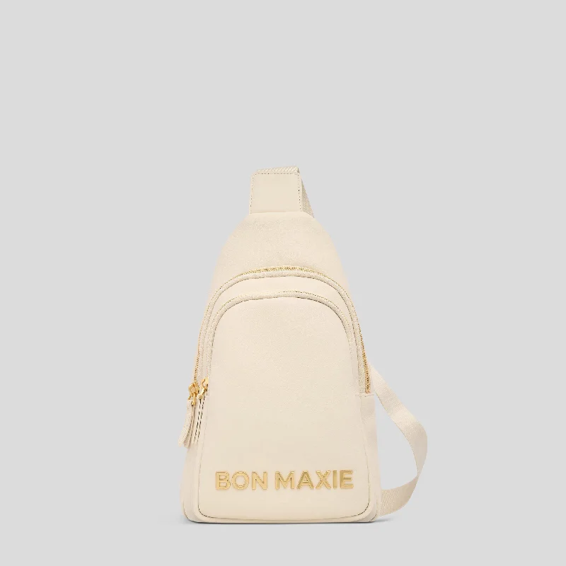 Women's Crossbody Bag with Magnetic Closure in White for Quick AccessThe Multiwear Sling Bag -- Cream Bold Logo