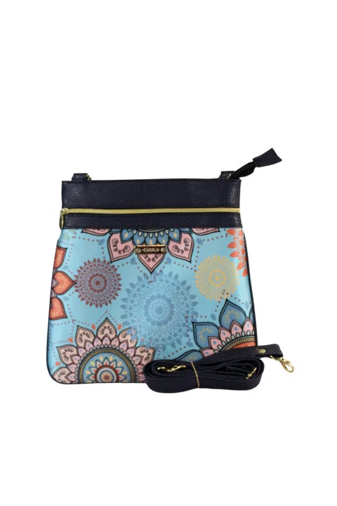 Medium - sized Canvas Crossbody Bag in Beige with Floral Print for Spring OutingsMandala Blue - Lia