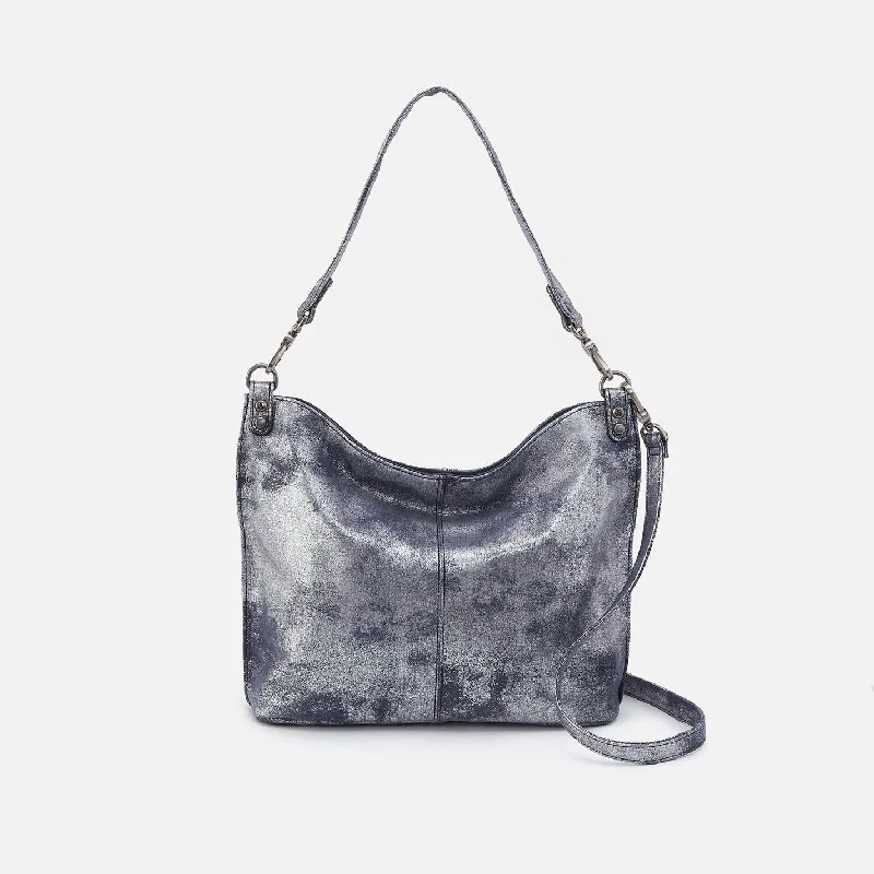 Metallic Crossbody Bag in Silver for New Year's Eve and Special CelebrationsPier Shoulder Bag In Metallic Leather - Blue Pewter